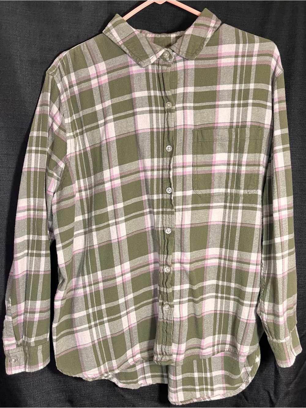 GAP Olive and Pink Plaid Button-Down Shirt